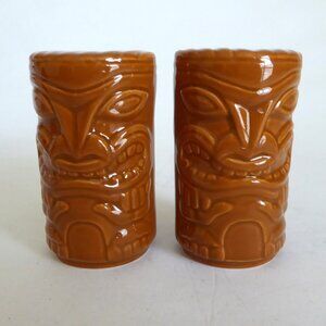 VINTAGE DOUBLE FACE TIKI GOD 3.5” CERAMIC SALT & PEPPER SHAKER SET (NEW)